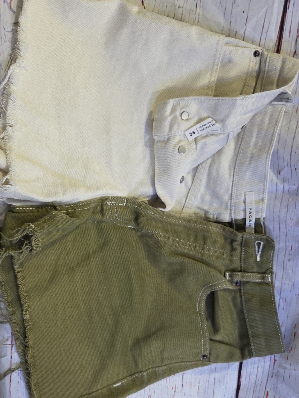 PacSun Olive Green Distressed Denim Shorts